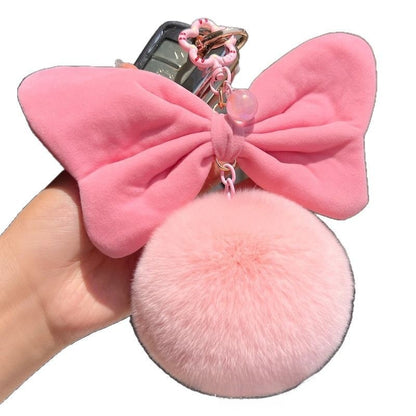 Plush Bow Knot Hanging Ornament In Pink, Soft Decorative Accessory For Home Or Car