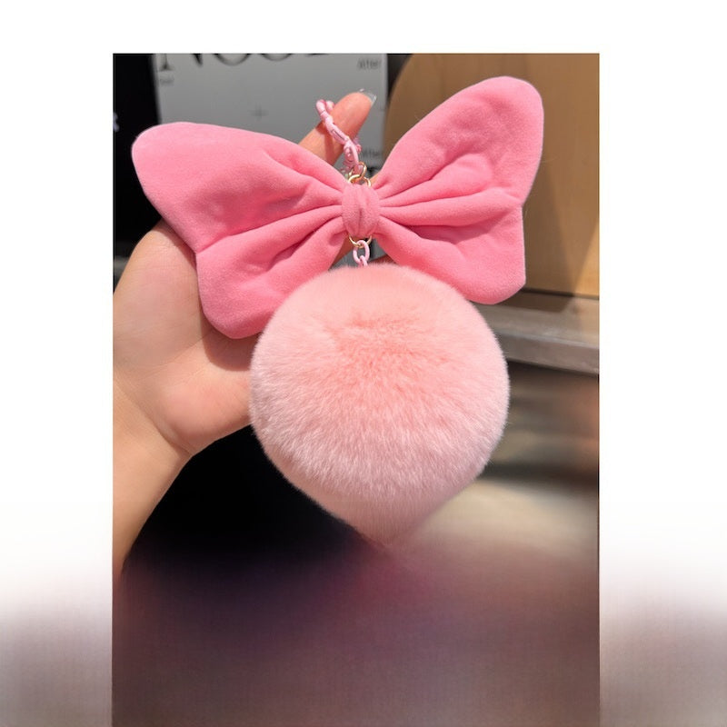 Plush Bow Knot Hanging Ornament In Pink, Soft Decorative Accessory For Home Or Car