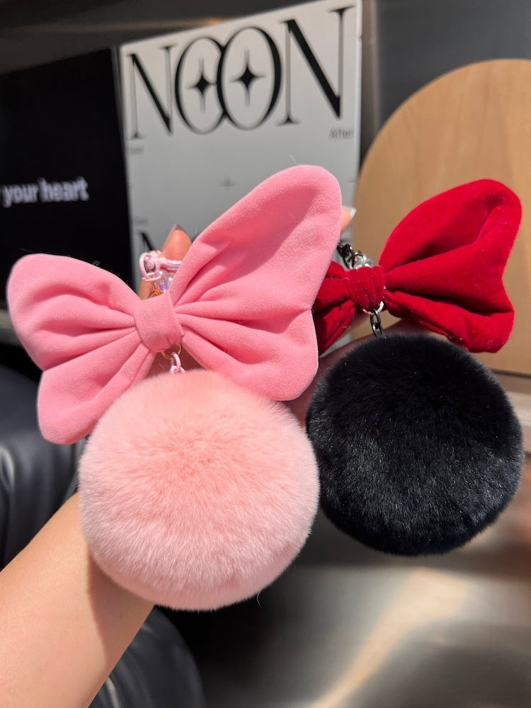 Plush Bow Knot Hanging Ornament In Pink, Soft Decorative Accessory For Home Or Car