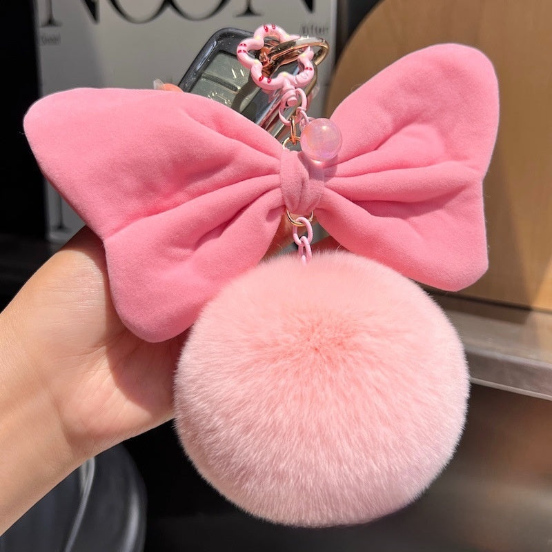 Plush Bow Knot Hanging Ornament In Pink, Soft Decorative Accessory For Home Or Car