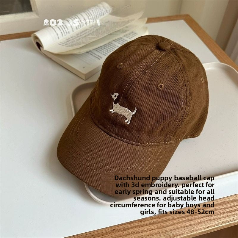 Khaki Embroidery Baseball Cap For Kids, Perfect For Spring And Summer