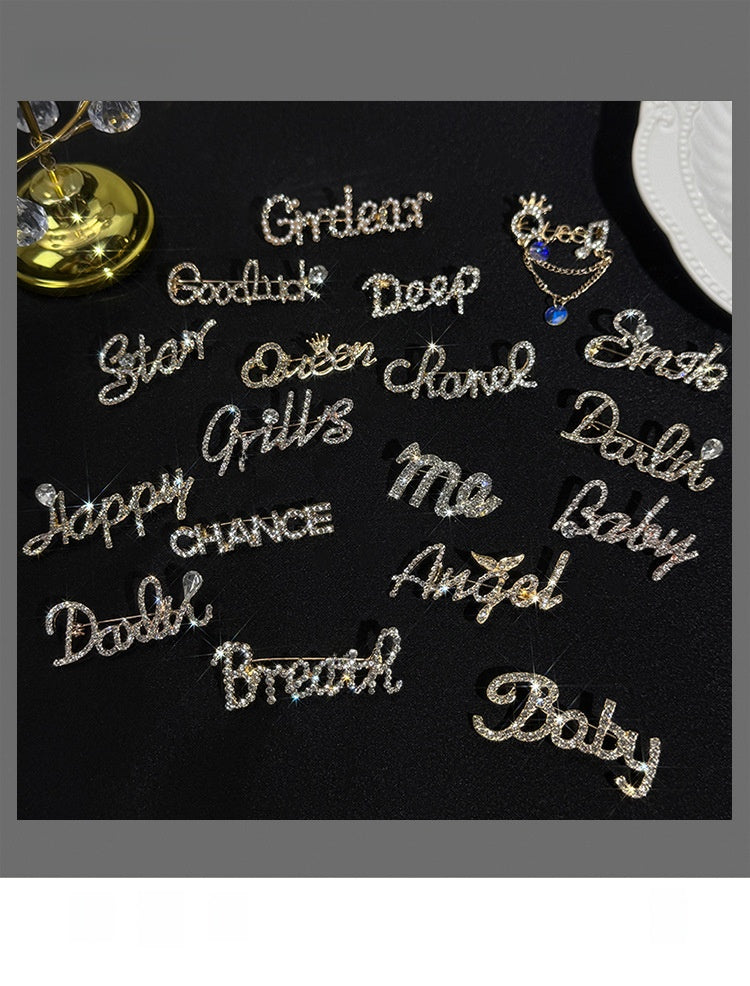 Pin Brooch Featuring Letter Pattern In Zinc Alloy With Multicolor Design