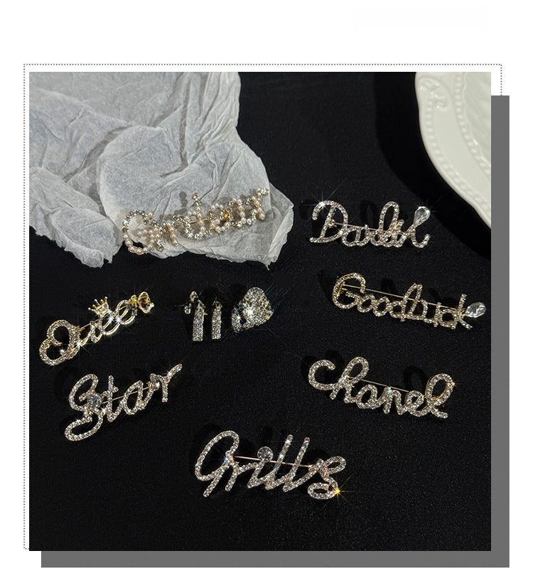 Pin Brooch Featuring Letter Pattern In Zinc Alloy With Multicolor Design