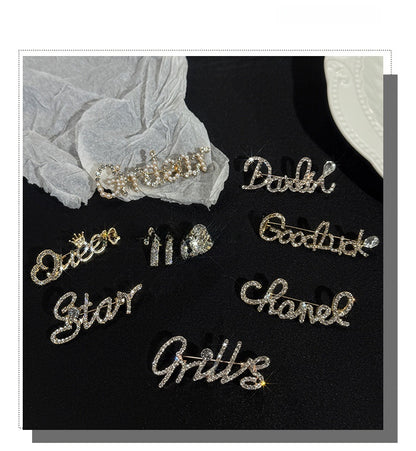 Pin Brooch Featuring Letter Pattern In Zinc Alloy With Multicolor Design