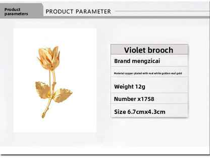 Rose Pattern Copper Brooch Pin In Elegant Golden Finish For Stylish Jewelry Accessory