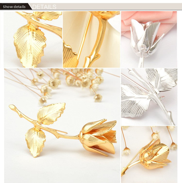 Rose Pattern Copper Brooch Pin In Elegant Golden Finish For Stylish Jewelry Accessory
