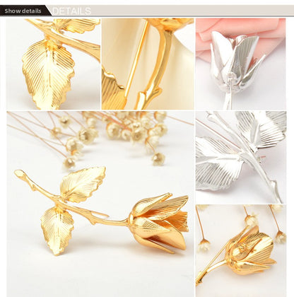 Rose Pattern Copper Brooch Pin In Elegant Golden Finish For Stylish Jewelry Accessory