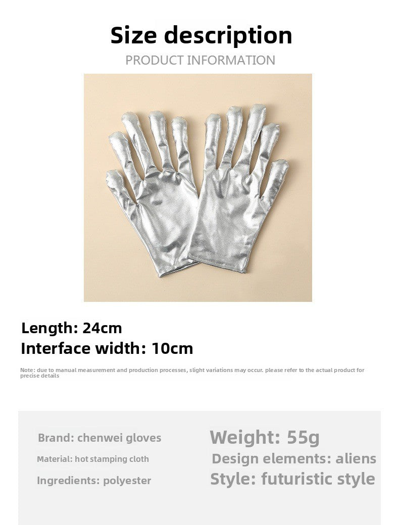 Alien Pattern Silver Gloves For Adults In Polyester, Perfect For Halloween And Spring Season