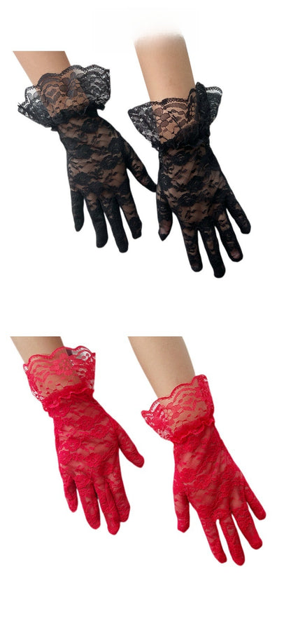 Black Lace Gloves For Children, Perfect Halloween Accessory Featuring Elegant Design