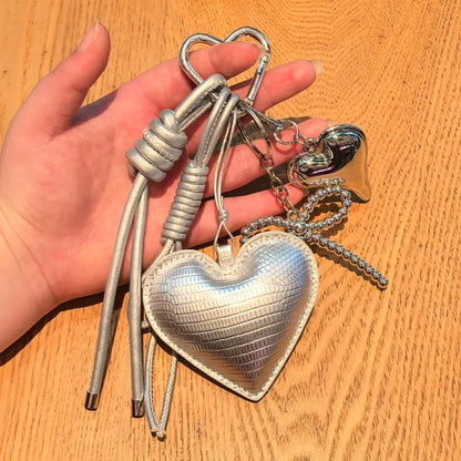 Heart Shape Keychain With Bow Knot Design In Silver, Stylish Jewelry Accessory
