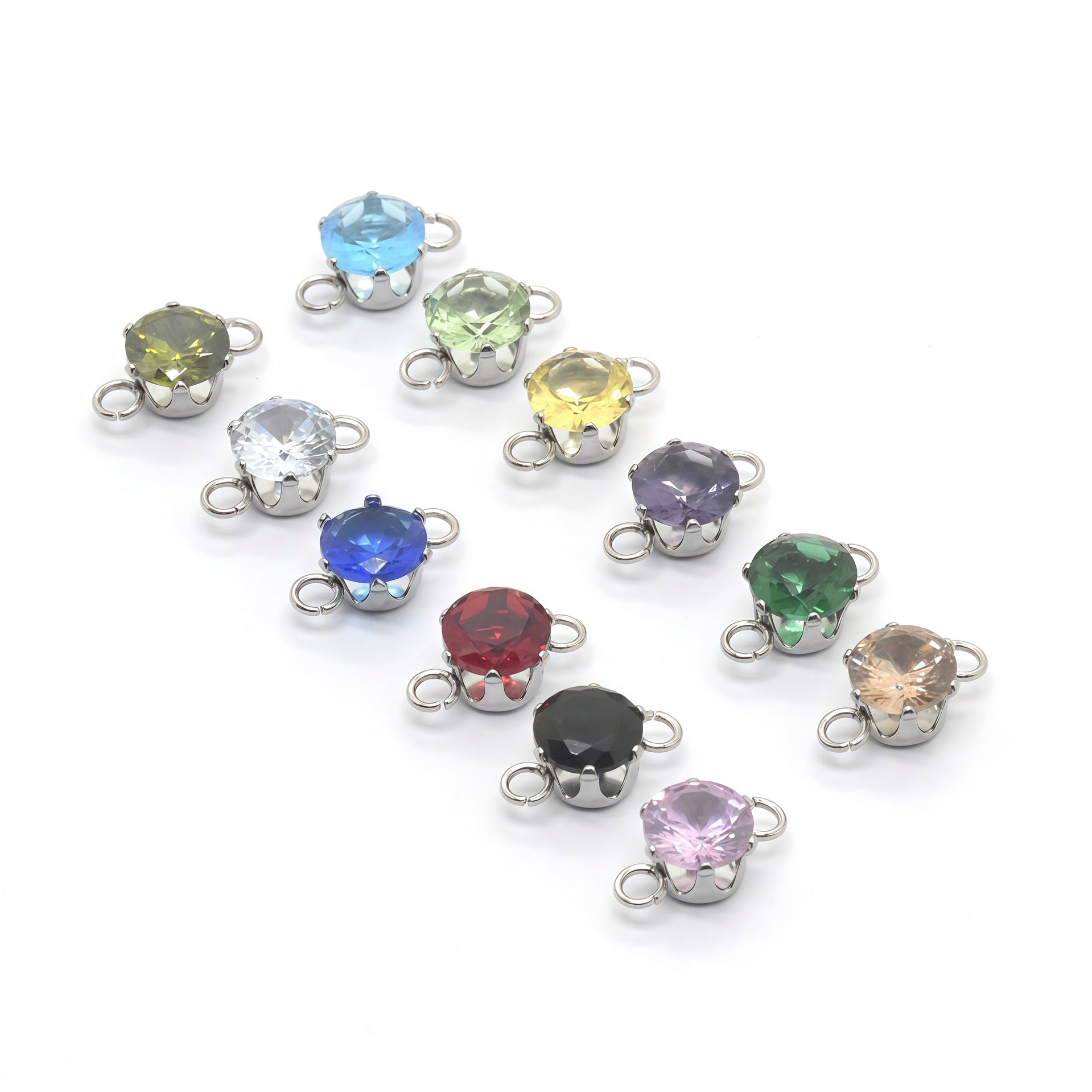 Round Jewelry Accessory In 304 Stainless Steel With White Zircon Inlay, Diameter 6 Mm