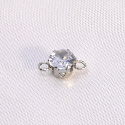 Round Jewelry Accessory In 304 Stainless Steel With White Zircon Inlay, Diameter 6 Mm