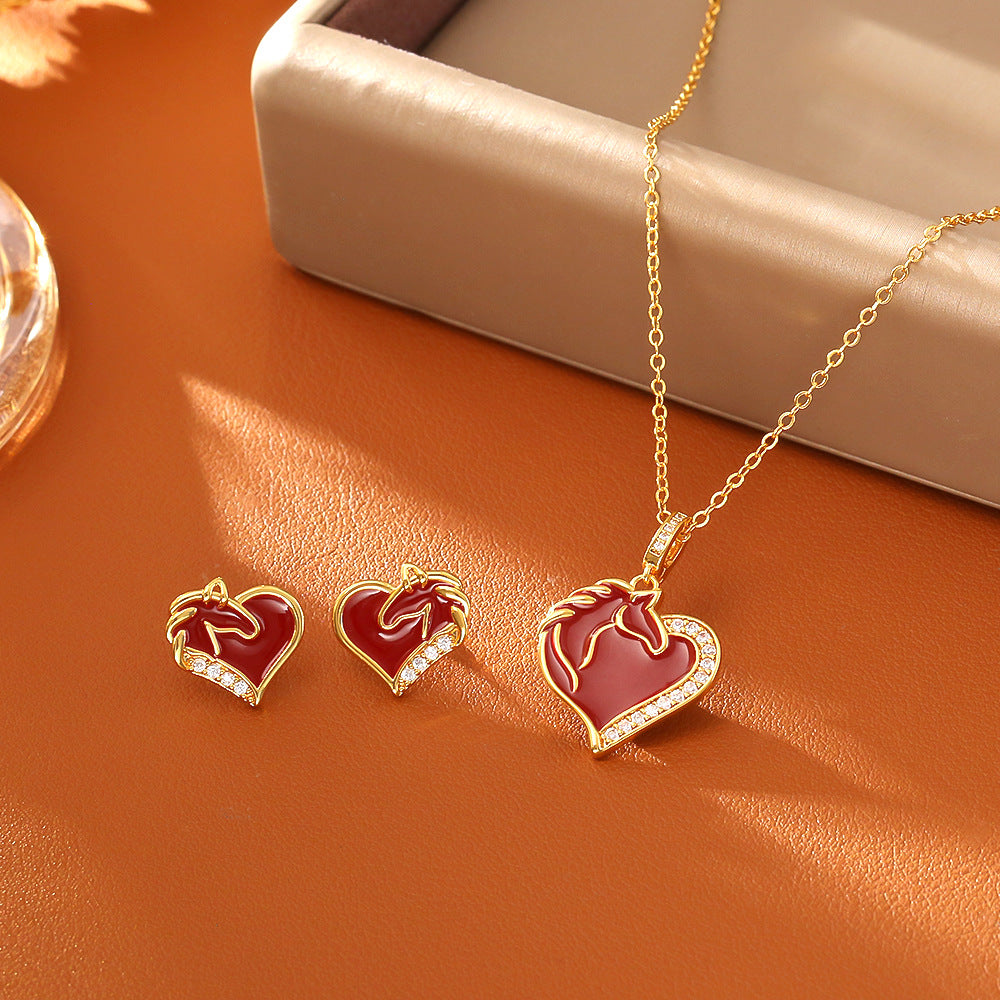 Heart Shape Copper Pendant Necklace For Women Featuring Enamel Craft