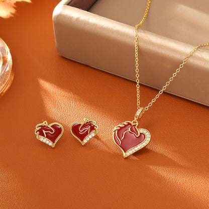 Heart Shape Copper Pendant Necklace For Women Featuring Enamel Craft