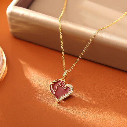 Heart Shape Copper Pendant Necklace For Women Featuring Enamel Craft
