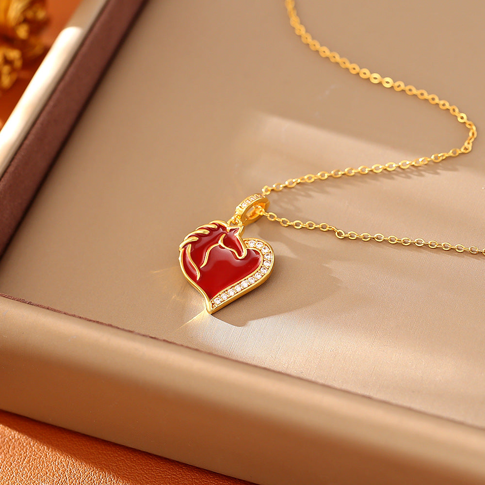 Heart Shape Copper Pendant Necklace For Women Featuring Enamel Craft