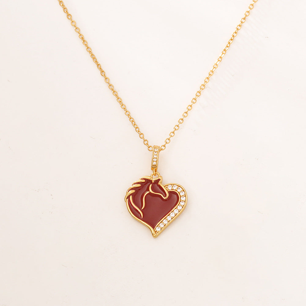 Heart Shape Copper Pendant Necklace For Women Featuring Enamel Craft