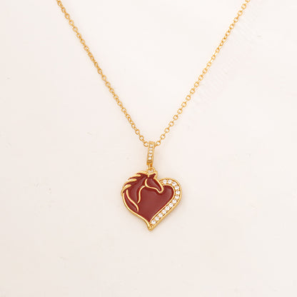 Heart Shape Copper Pendant Necklace For Women Featuring Enamel Craft