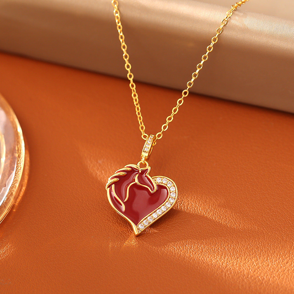 Heart Shape Copper Pendant Necklace For Women Featuring Enamel Craft