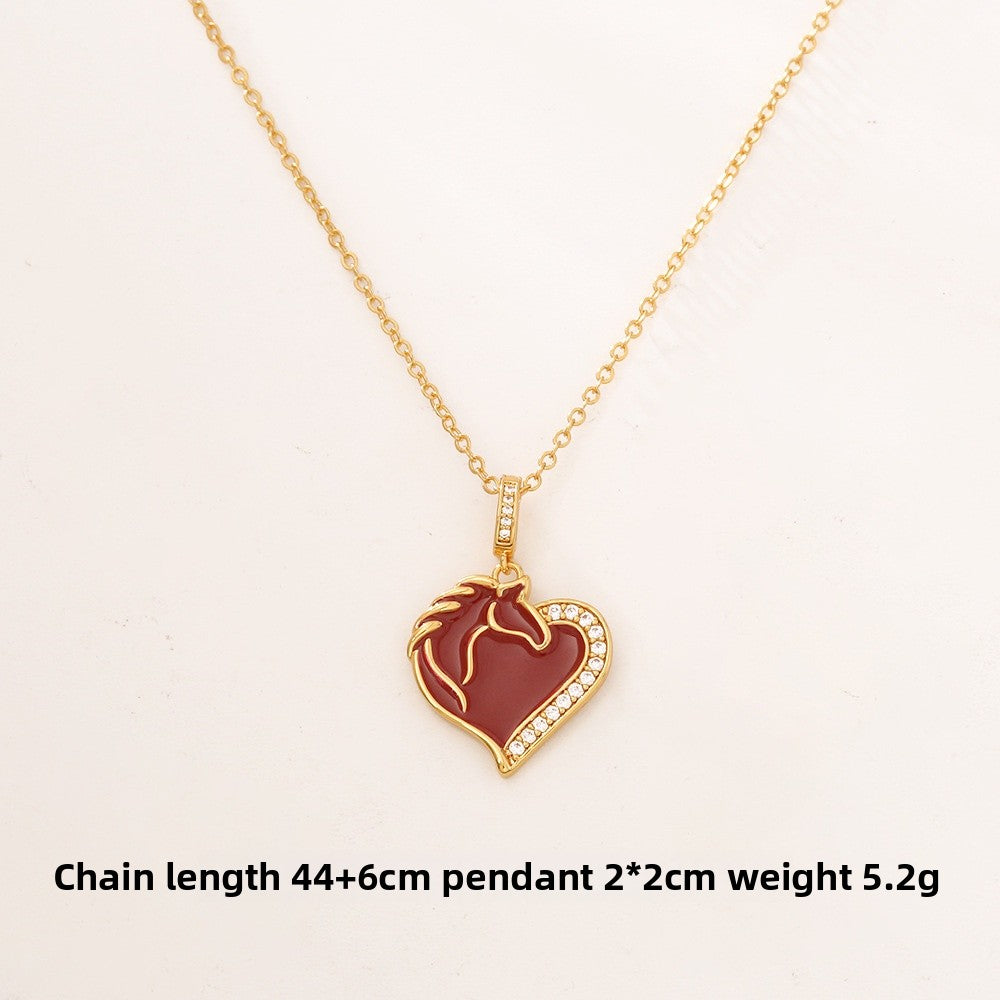 Heart Shape Copper Pendant Necklace For Women Featuring Enamel Craft