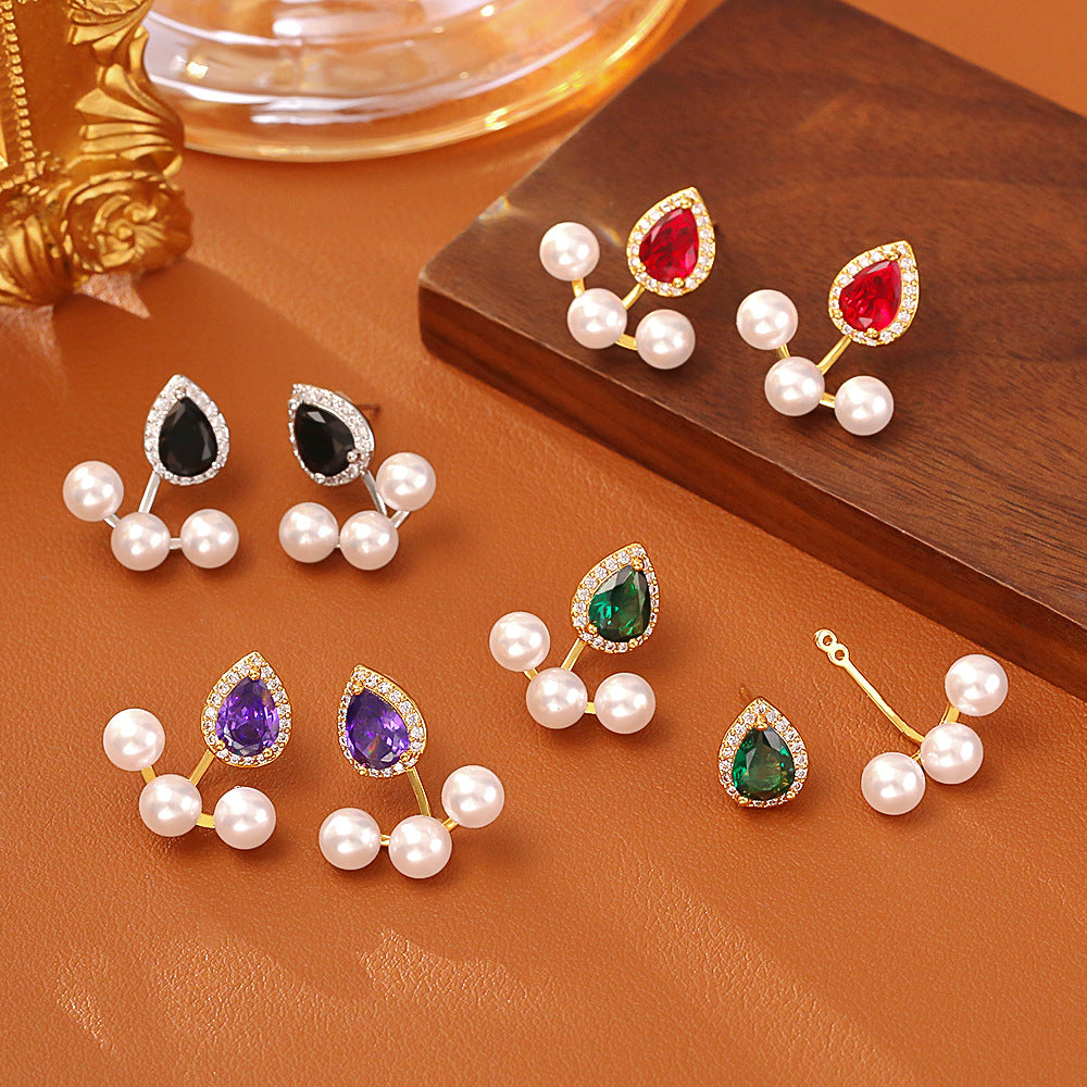Water Droplets Copper Stud Earrings For Women In Red, Elegant Jewelry Accessories