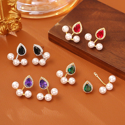 Water Droplets Copper Stud Earrings For Women In Red, Elegant Jewelry Accessories