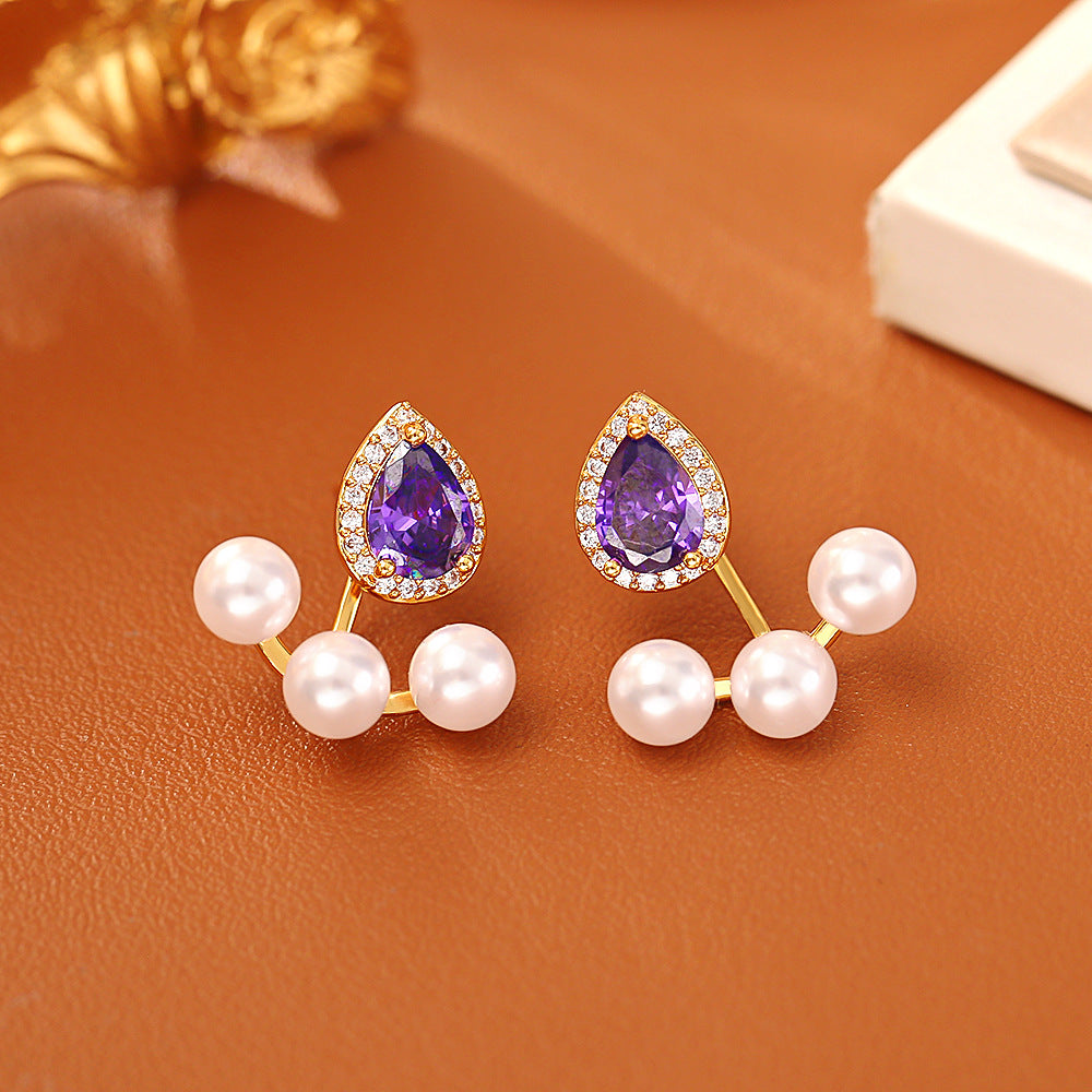Water Droplets Copper Stud Earrings For Women In Red, Elegant Jewelry Accessories