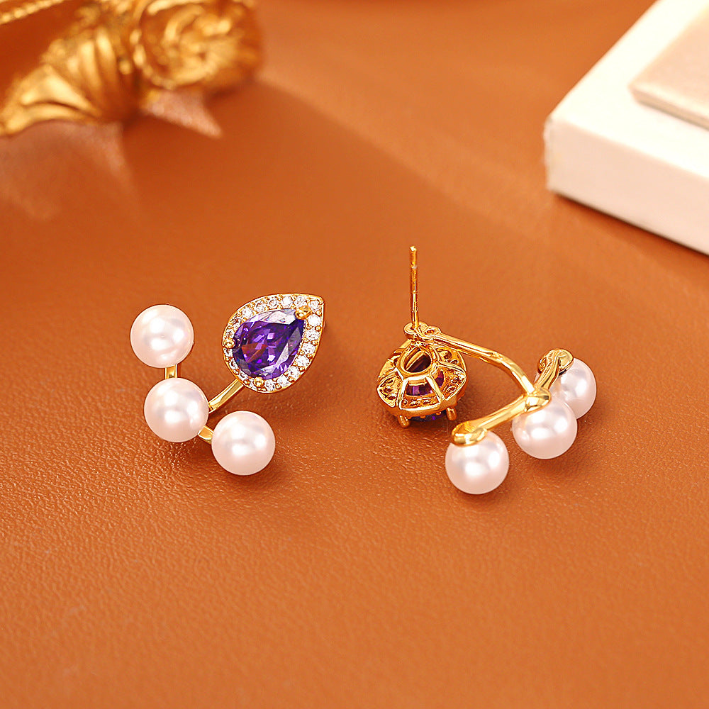 Water Droplets Copper Stud Earrings For Women In Red, Elegant Jewelry Accessories