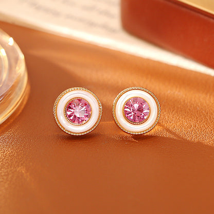 Hip-Hop Stud Earrings For Men And Women Featuring Zircon Inlay And Shell Material
