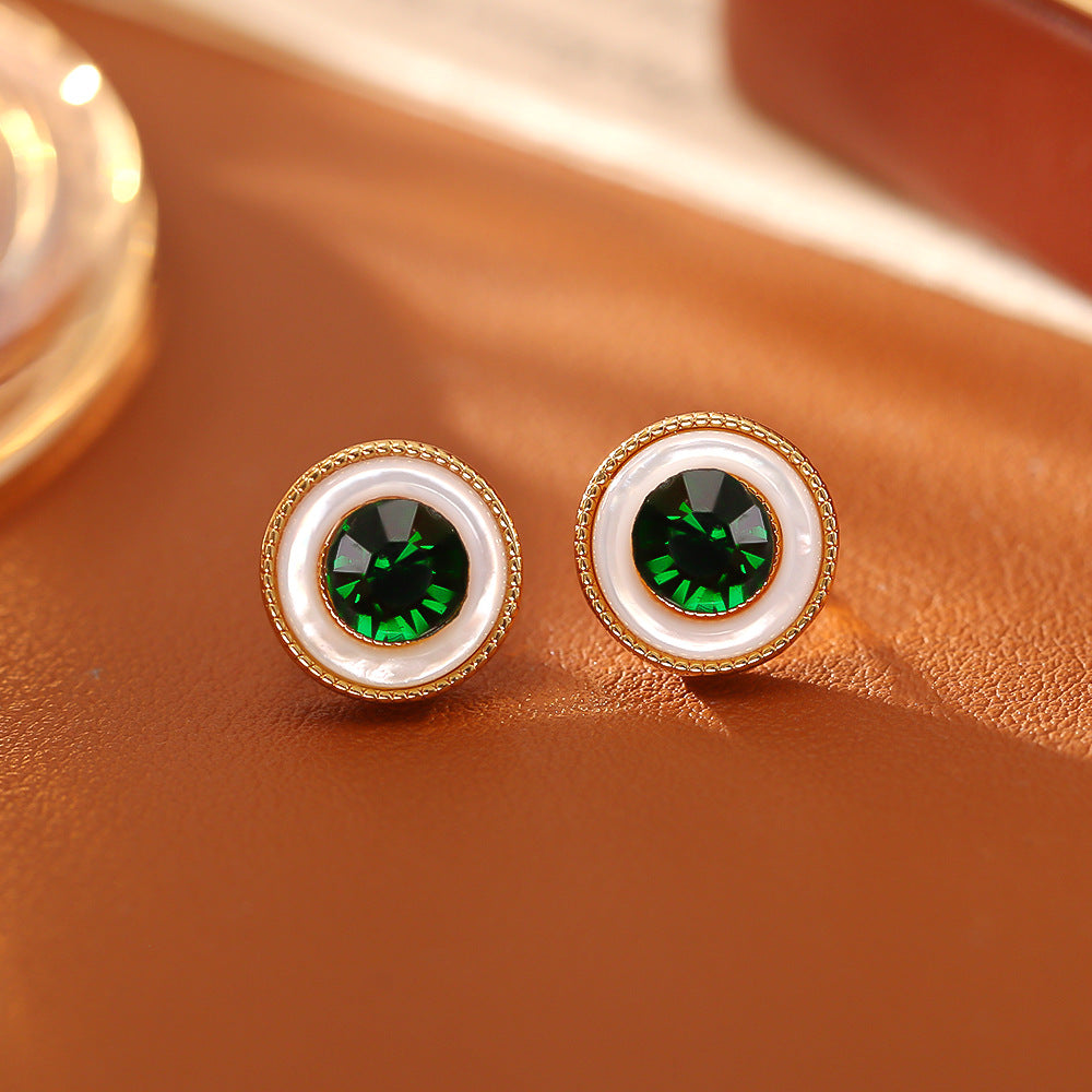 Hip-Hop Stud Earrings For Men And Women Featuring Zircon Inlay And Shell Material
