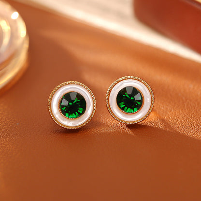 Hip-Hop Stud Earrings For Men And Women Featuring Zircon Inlay And Shell Material