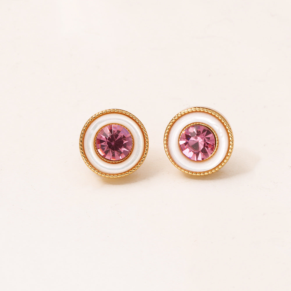 Hip-Hop Stud Earrings For Men And Women Featuring Zircon Inlay And Shell Material