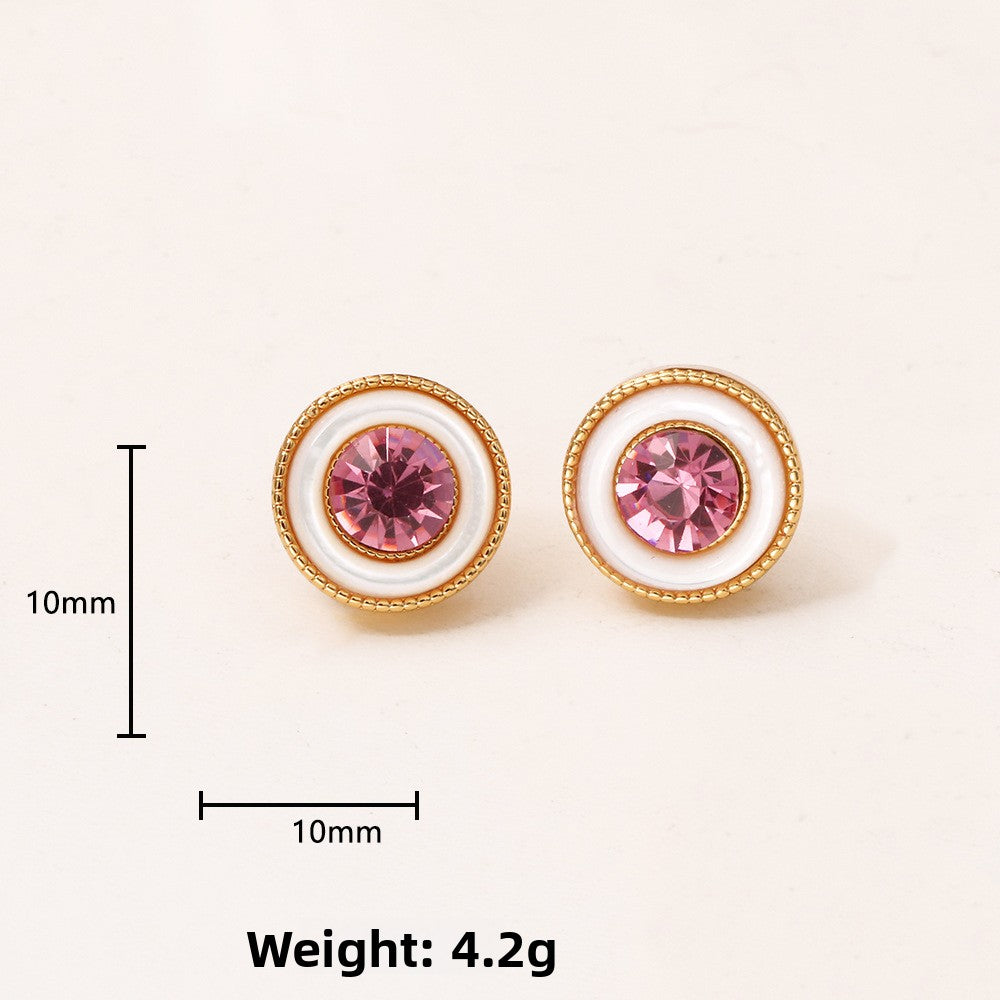 Hip-Hop Stud Earrings For Men And Women Featuring Zircon Inlay And Shell Material