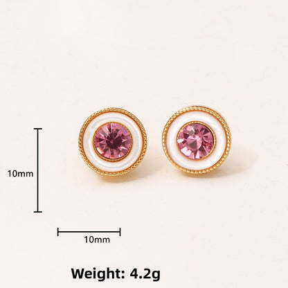 Hip-Hop Stud Earrings For Men And Women Featuring Zircon Inlay And Shell Material