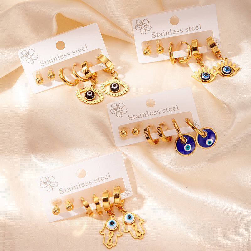 Exaggerated Eye Earrings For Women In Royal Blue Featuring Durable Titanium Steel Material