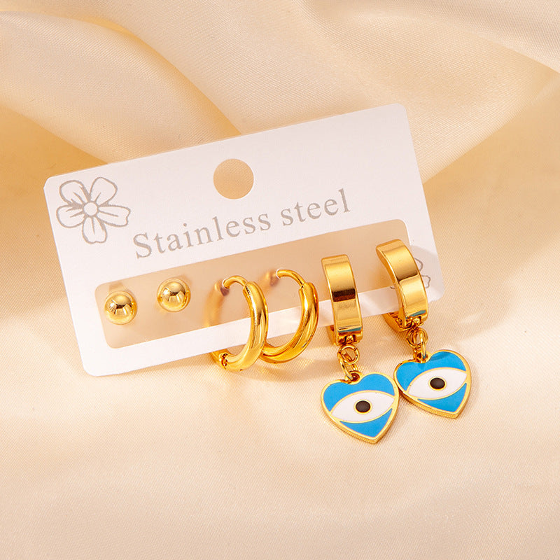 Exaggerated Eye Earrings For Women In Royal Blue Featuring Durable Titanium Steel Material