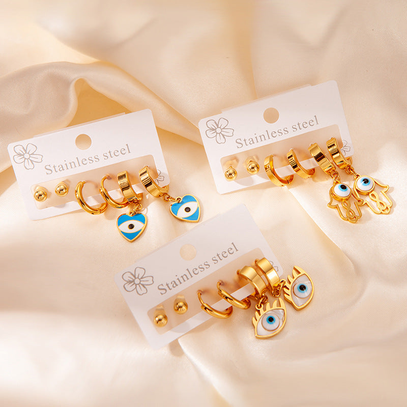 Exaggerated Eye Earrings For Women In Royal Blue Featuring Durable Titanium Steel Material