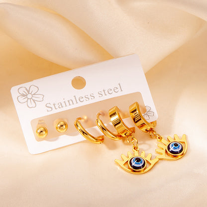 Exaggerated Eye Earrings For Women In Royal Blue Featuring Durable Titanium Steel Material