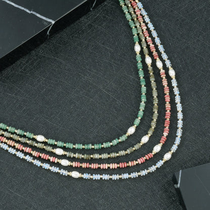Round Necklace For Women Featuring Rhodochrosite Inlay And Copper Material In Red, 1 Set