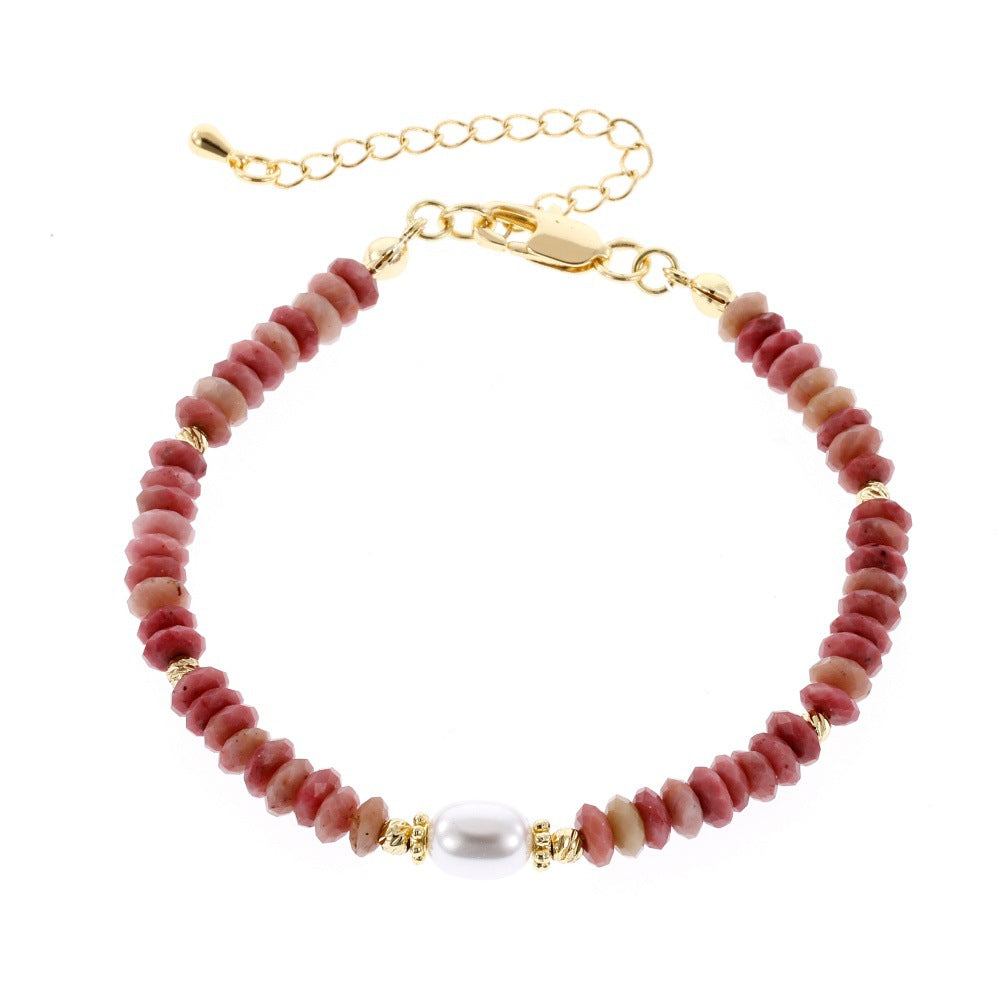 Round Necklace For Women Featuring Rhodochrosite Inlay And Copper Material In Red, 1 Set
