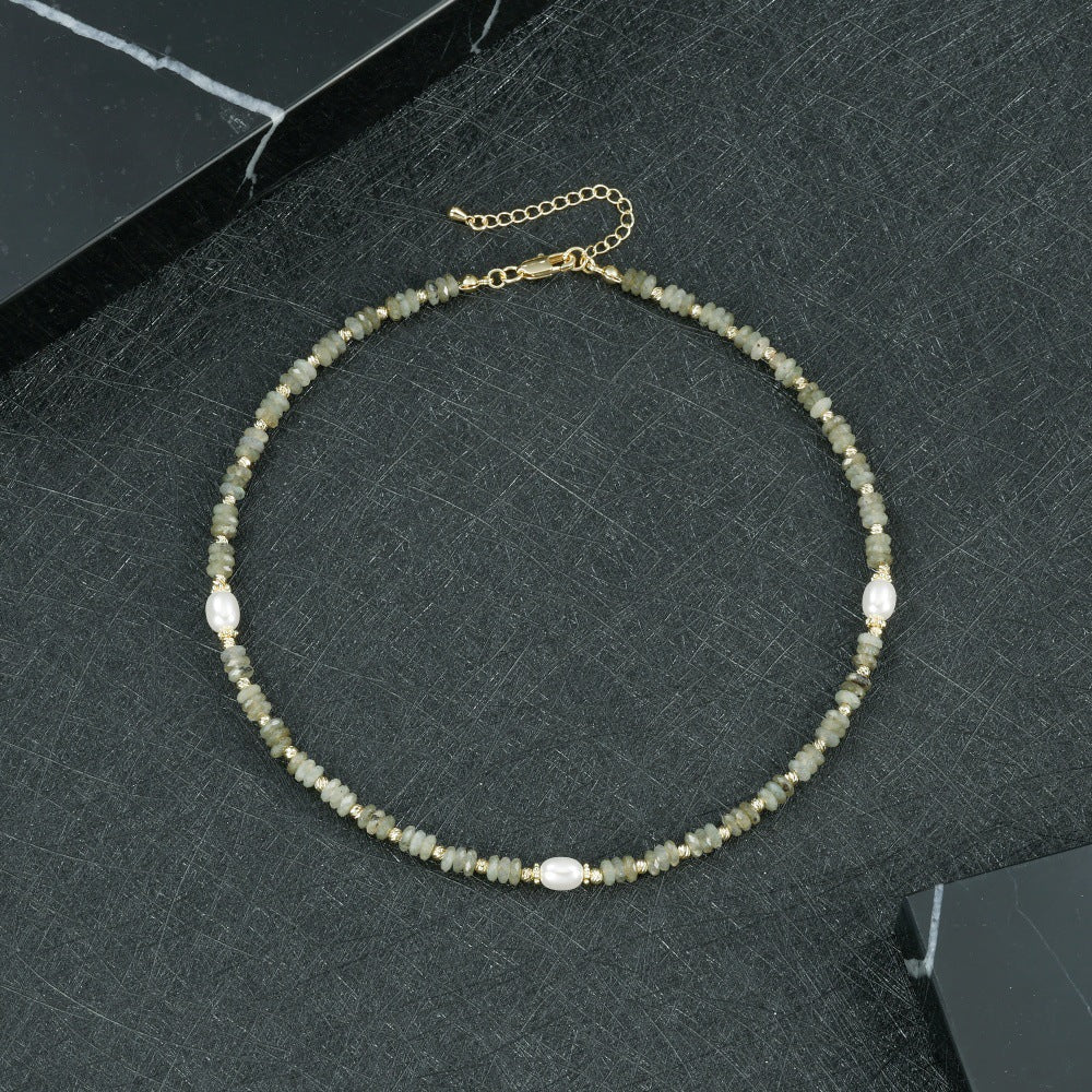Round Necklace For Women Featuring Rhodochrosite Inlay And Copper Material In Red, 1 Set