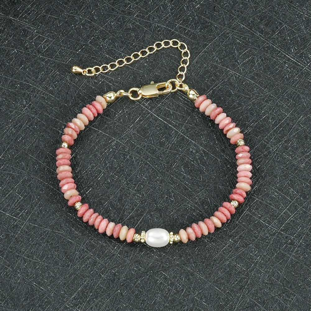 Round Necklace For Women Featuring Rhodochrosite Inlay And Copper Material In Red, 1 Set