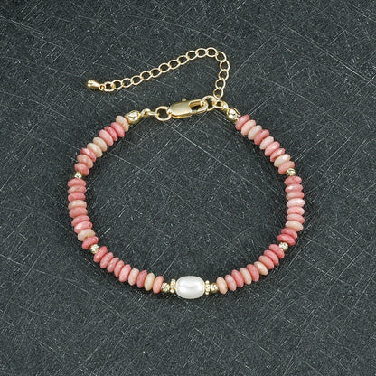 Round Necklace For Women Featuring Rhodochrosite Inlay And Copper Material In Red, 1 Set
