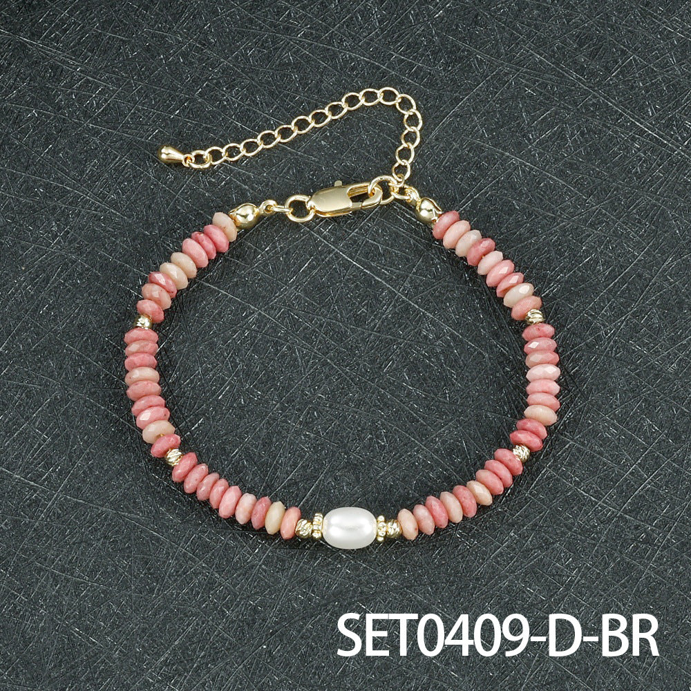 Round Necklace For Women Featuring Rhodochrosite Inlay And Copper Material In Red, 1 Set