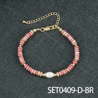 Round Necklace For Women Featuring Rhodochrosite Inlay And Copper Material In Red, 1 Set