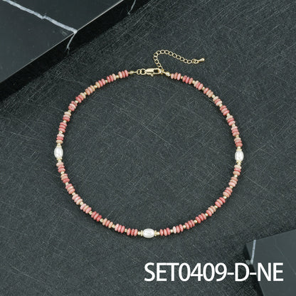 Round Necklace For Women Featuring Rhodochrosite Inlay And Copper Material In Red, 1 Set