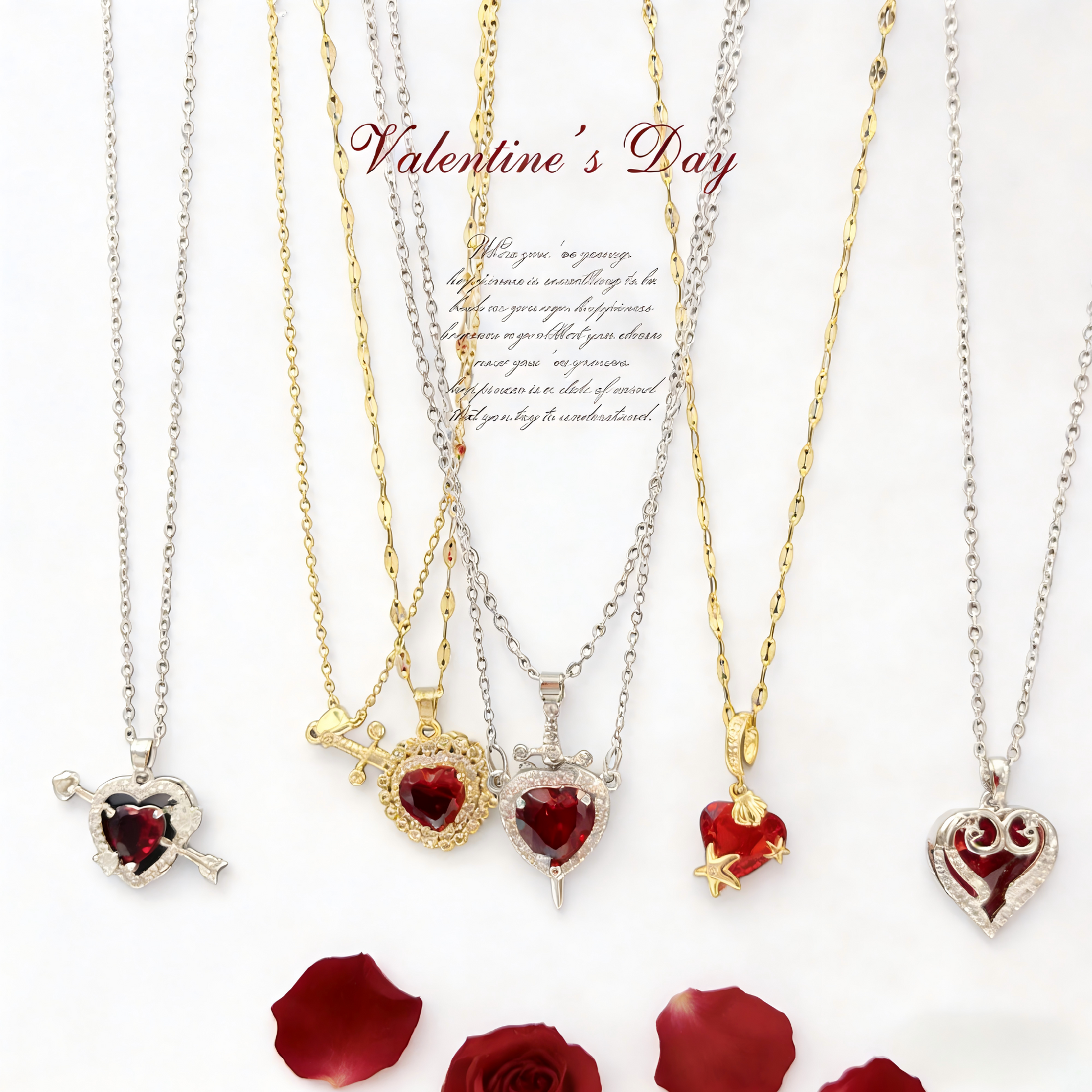 Heart Shape Necklace For Women In Golden Plated Copper With Artificial Crystal Inlay And Cable Chain