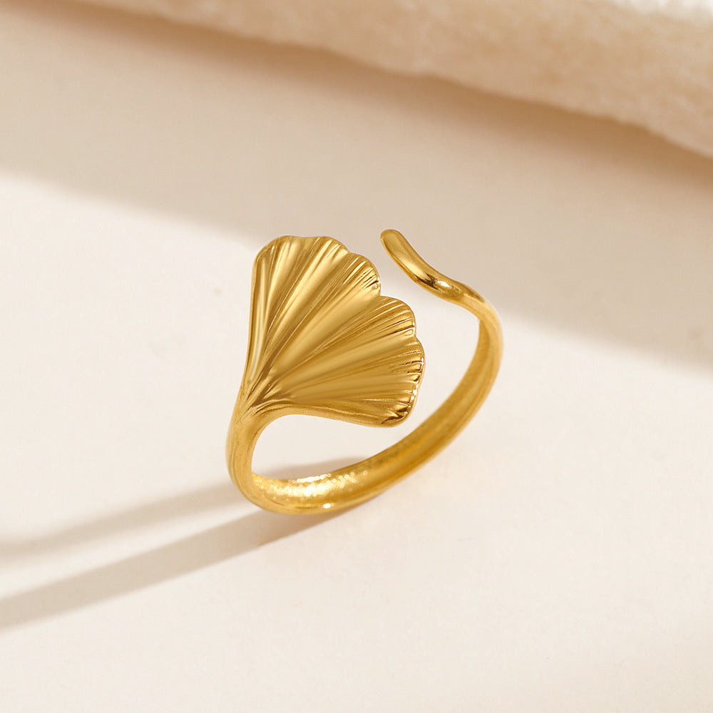 Ocean Pattern Open Ring In Steel Color, Marine Style, 1 Piece
