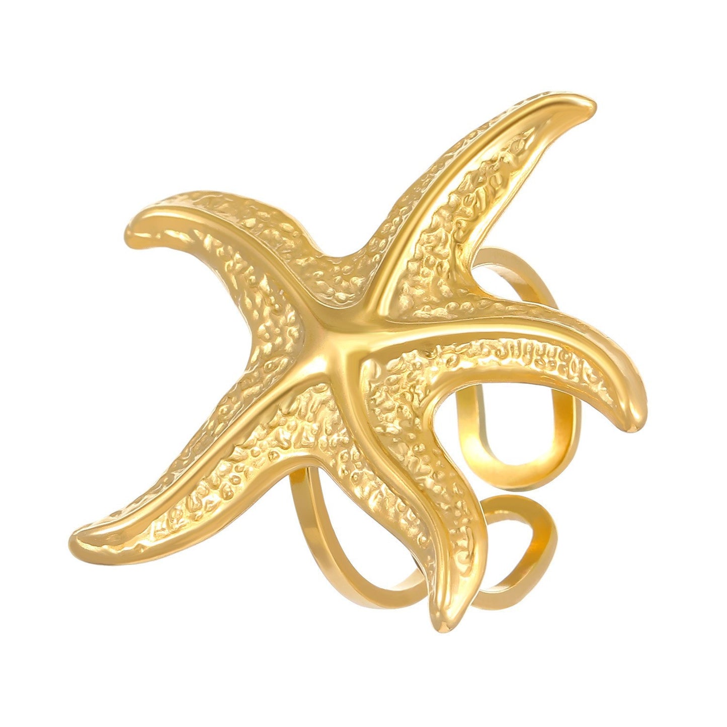 Ocean Pattern Open Ring In Steel Color, Marine Style, 1 Piece