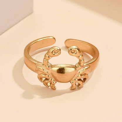 Ocean Pattern Open Ring In Steel Color, Marine Style, 1 Piece
